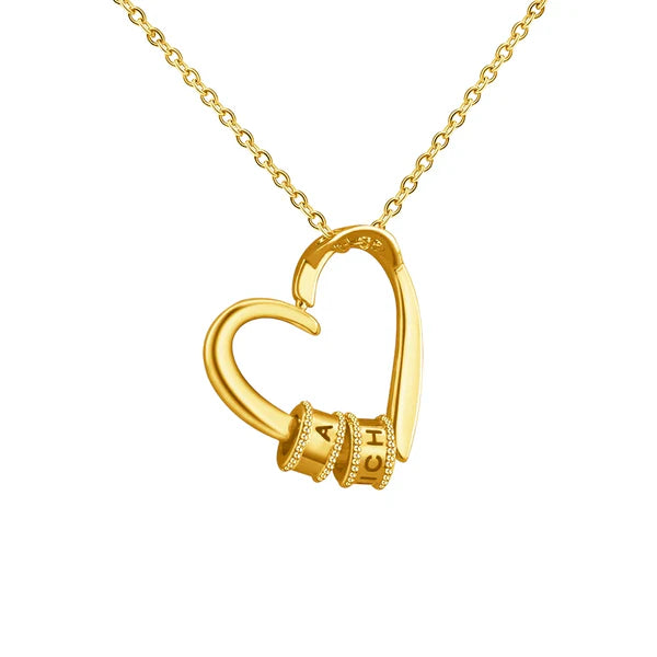 Charming Heart Engraved Necklace with Personalized Beads