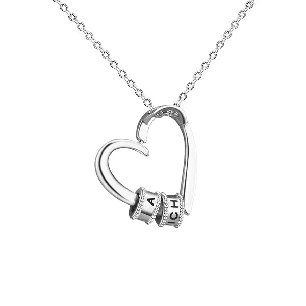 Charming Heart Engraved Necklace with Personalized Beads
