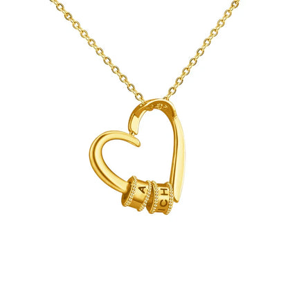 Charming Heart Engraved Necklace with Personalized Beads