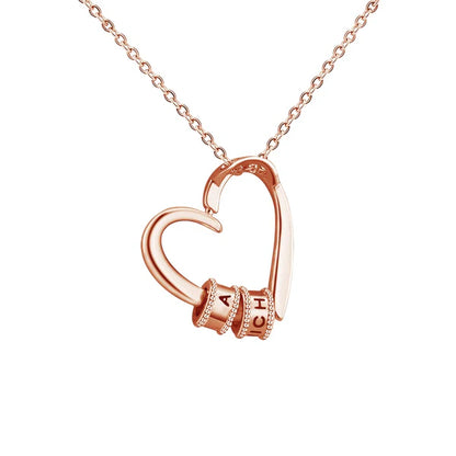 Charming Heart Engraved Necklace with Personalized Beads
