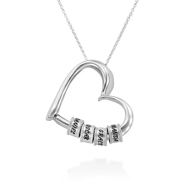 Charming Heart Engraved Necklace with Personalized Beads